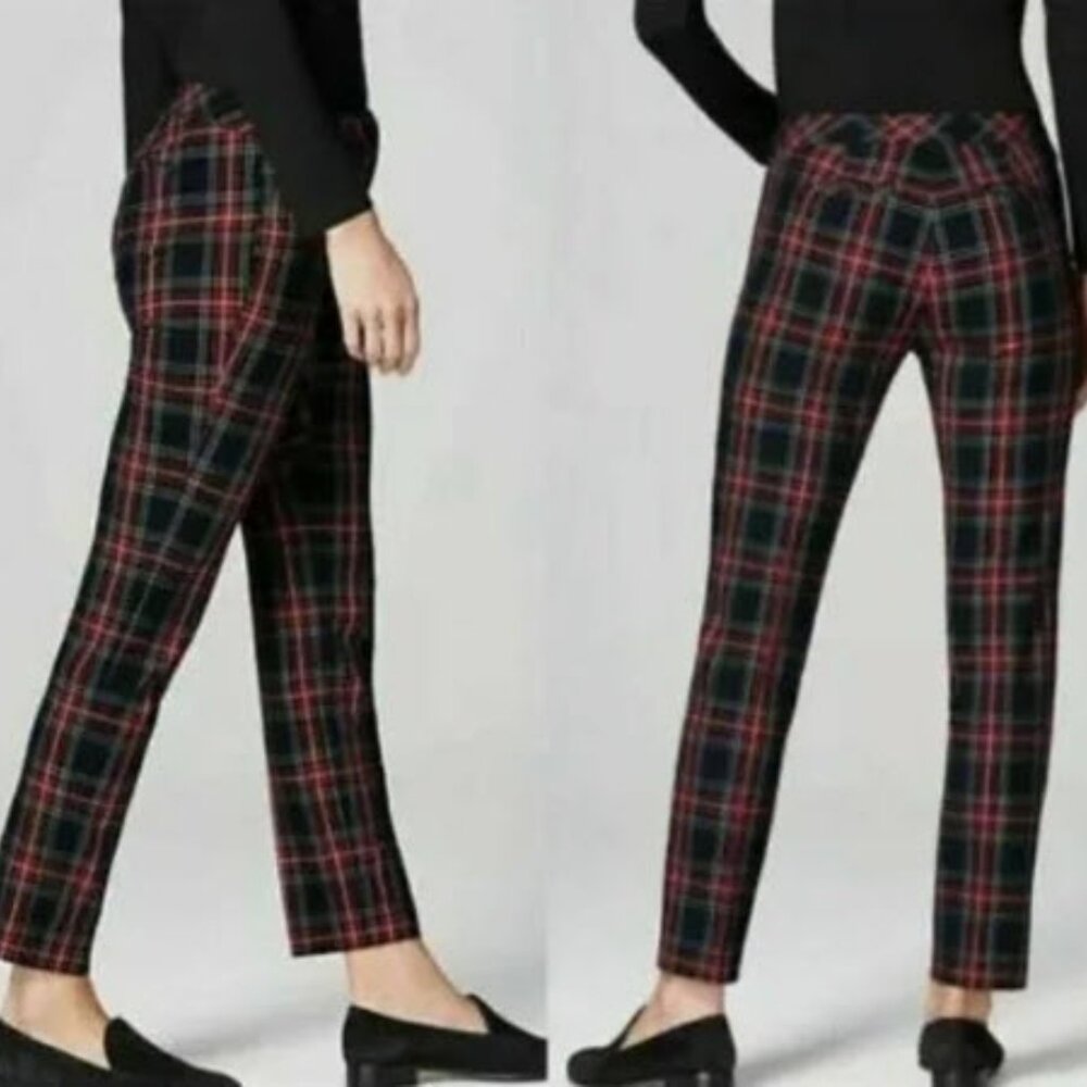 J Jill Red and Black Plaid Tartan Ankle Pants.  Plus Size NWT